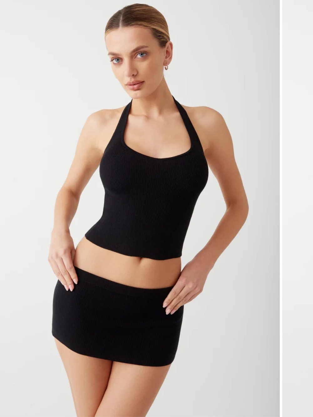 NWT Frankies Bikinis Marialla Knit Halter Top in Black - Size L